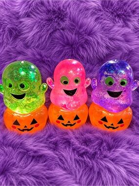 Glitter Halloween Ghost Squishy Toy - Green, Pink, Purple
